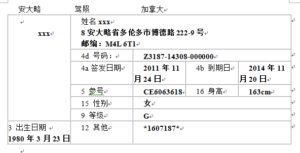 國(guó)外駕照翻譯模板